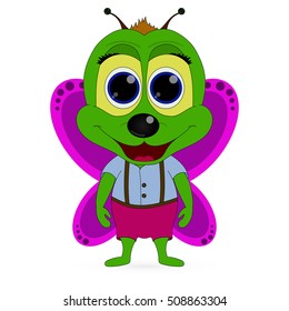 Vector abstract cute green butterfly on a white