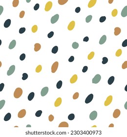 Dibujo abstracto de una mano linda con vectores con puntos de color aislados en fondo blanco. Textura de bebé pastel perfecta para tela, papel de pared, papel de envoltura, postal, maquillaje. Delicada impresión para niños.