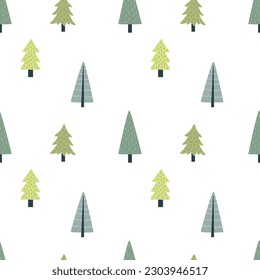 Vector abstract cute hand drawn illustration with trees on white background. Pastel baby texture perfect for fabric, wallpaper, wrapping paper, postcard, mockup. Delicate children's print.