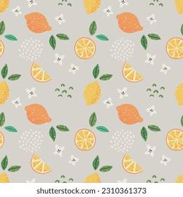 
Vector abstract cute hand drawn illustration with lemons. The pattern is perfect for fabric, wallpaper, wrapping paper, postcard, layout.