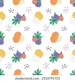 Vector abstract cute hand drawn illustration with
figs. The pattern is great for fabric, wallpaper, wrapping paper, postcard, layout.