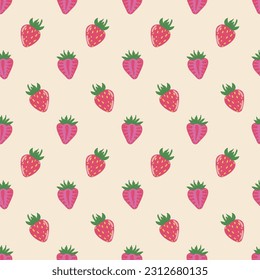 Vector abstract cute hand drawn illustration with strawberries. The pattern is great for fabric, wallpaper, wrapping paper, postcard, layout.