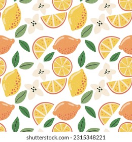 Vector abstract cute hand drawn illustration with lemons. The pattern is great for fabric, wallpaper, wrapping paper, postcard, layout.