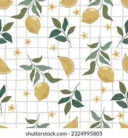Vector abstract cute hand drawn illustration with lemons. The pattern is great for fabric, wallpaper, wrapping paper, postcard, layout.