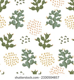 Vector abstract cute hand drawn illustration with cacti. The pattern is great for fabric, wallpaper, wrapping paper, postcard, layout.