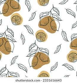 Vector abstract cute hand drawn illustration with lemons. The pattern is great for fabric, wallpaper, wrapping paper, postcard, layout.