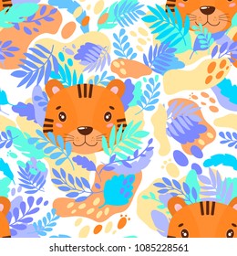Vector abstract cute pattern jungle tiger. For print on a T-shirt, a picture in the nursery. Illustration.