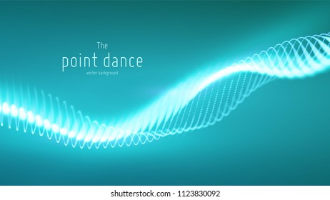Vector abstract cyan particle wave, points array, shallow depth of field. Futuristic illustration. Technology digital splash or explosion of data points. Point dance waveform. Cyber UI, HUD element