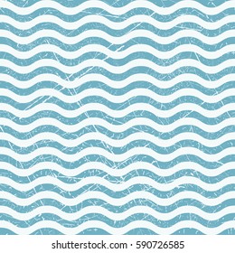 Vector abstract cyan waves seamless pattern. Wavy horizontal line texture.  Vintage pastel fond. Repeating image.  EPS 8. Geometric Fond. Scratch. Worn surface. White and blue colors background.