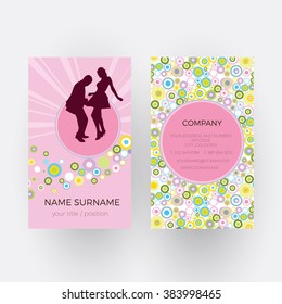 Vector abstract dancers, concept of vintage disco. Business card