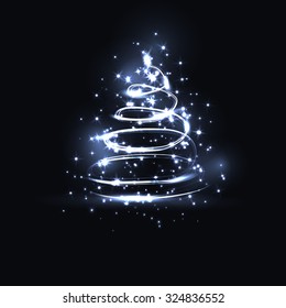 Vector abstract dark background. Blurry smooth glowing waves. Christmas tree