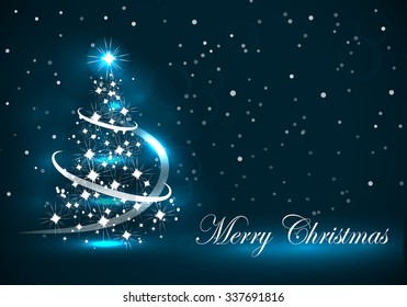 Vector abstract dark background Christmas tree on blue