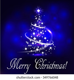 Vector abstract dark background Christmas tree on blue