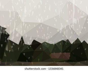 Vector Abstract Dark Background of Raining Day. Wallpaper of Weather with Trees in Low Poly Style. Vector Illustration of Dark Natural Fond. Nature backdrop. Ecology Concept for Graphic Design
