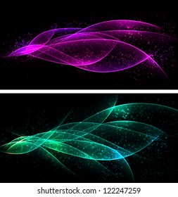 Vector abstract dark banners. Blurry smooth glowing waves. Eps10.