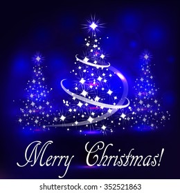 Vector abstract dark blue background of Christmas trees 