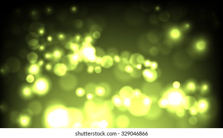 Vector abstract dark blurred lights background. Water drops. Dust. Yellow background. 