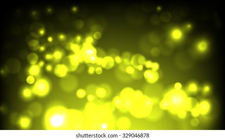 Vector abstract dark blurred lights background. Water drops. Dust. Yellow background.