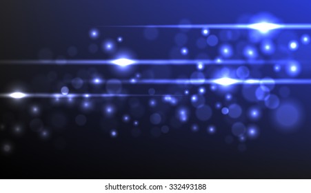 Vector abstract dark blurred lights background. Water drops. Dust. Blue  background.