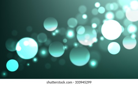 Vector abstract dark blurred lights background. Water drops. Dust. Cyan background.