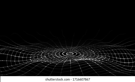 Vector abstract dark futuristic background. Big data visualization. Digital dynamic wave of particles.
