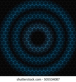 Vector abstract dark gray background with concentric blue circles on the pattern.