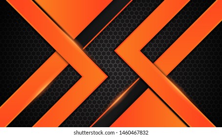 Vector abstract dark hexagon background with shiny orange lines. Modern, luxury, sport technology frame background design template. Eps 10 Vector Illustration.