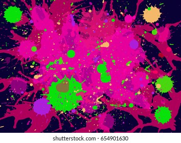 Vector abstract dark multicolor paint artistic layered splashes background. Horizontal format.