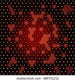 Vector abstract dark red background with hexagon shapes and holes.
