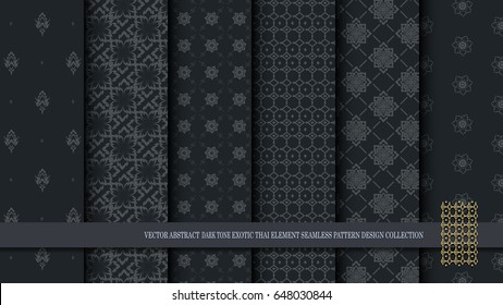 Vector abstract dark tone exotic Thai seamless pattern design collection, inclusive of pattern swatch