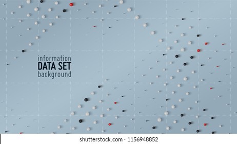 Vector abstract data sorting visualization background. Big data. Sorted data as tiny spheres. Information analytics concept. Filtering machine algorithms. Vector technology background. Trendy cover