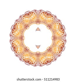 Vector abstract decor elements. Vintage border, frame, vignette, ornament, decoration, round mandala isolated on white background. Royal ornate pattern for wedding invitation, cards. Oriental motifs.