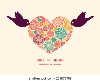Vector abstract decorative circles birds holding heart silhouette frame pattern invitation greeting card template