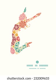 Vector abstract decorative circles jumping girl silhouette pattern frame