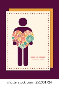Vector abstract decorative circles man in love silhouette frame pattern invitation greeting card template