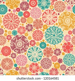 Vector abstract decorative circles seamless pattern background with many hand drawn ornamental oval shapes