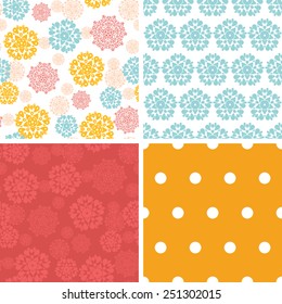 Vector abstract decorative circles stars set of four marching repeat patterns backgrounds