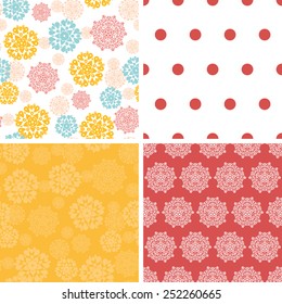 Vector abstract decorative circles stars set of four marching repeat patterns backgrounds