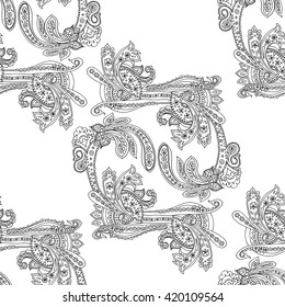  Vector. Abstract vector decorative ethnic flower black and white seamless pattern.