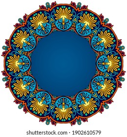 Vector abstract decorative ethnic ornamental illustration. Colorful round frame