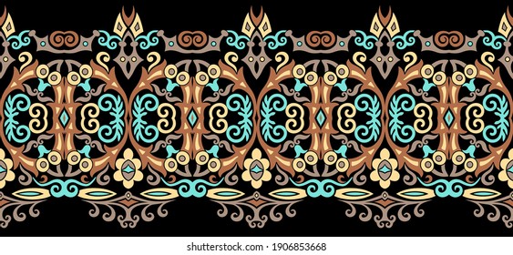 Vector abstract decorative ethnic ornamental illustration. Colorful stripe background