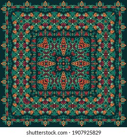 Vector abstracto de ilustración decorativa étnica ornamental. Colores brillantes servilleta