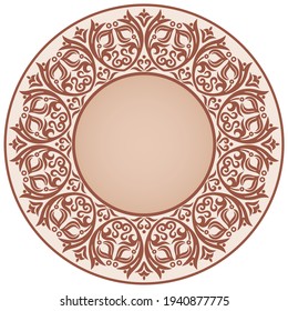 Vector abstract decorative ethnic ornamental illustration. Line art round frame
