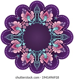 Vector abstract decorative ethnic ornamental illustration. Colorful round frame