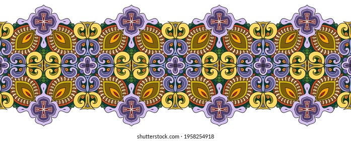 Vector abstract decorative ethnic ornamental illustration. Colorful stripe background