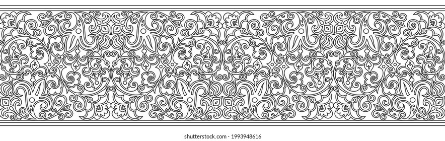 Vector abstract decorative ethnic ornamental illustration. Sketchy seamless pattern