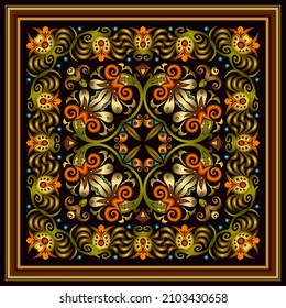 Vector abstract decorative ethnic ornamental illustration. Colorful square background