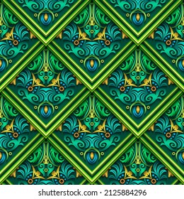 Vector abstract decorative ethnic ornamental seamless pattern. Colorful gradient tile background