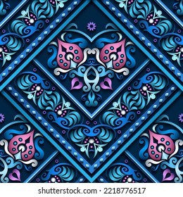 Vector abstract decorative ethnic ornamental seamless pattern. Colorful gradient tile background