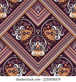 Vector abstract decorative ethnic ornamental seamless pattern. Colorful gradient tile background